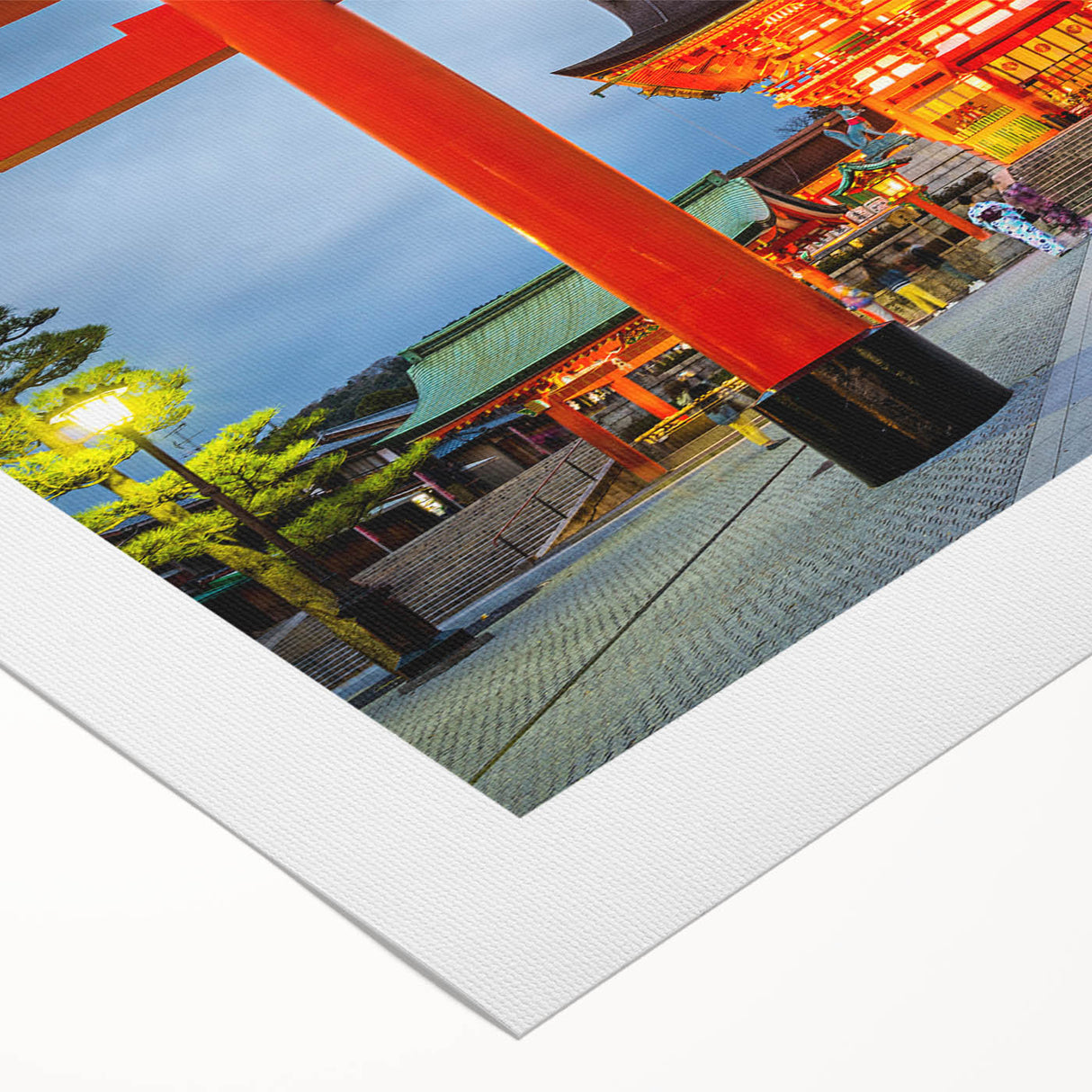 Art deco poster featuring a serene Kyoto landscape in soft pastel shades on rolled canvas, ideal for dining room decor.