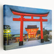 Large art print of Kyoto scenery on stretched canvas, featuring traditional architecture in muted earth tones.