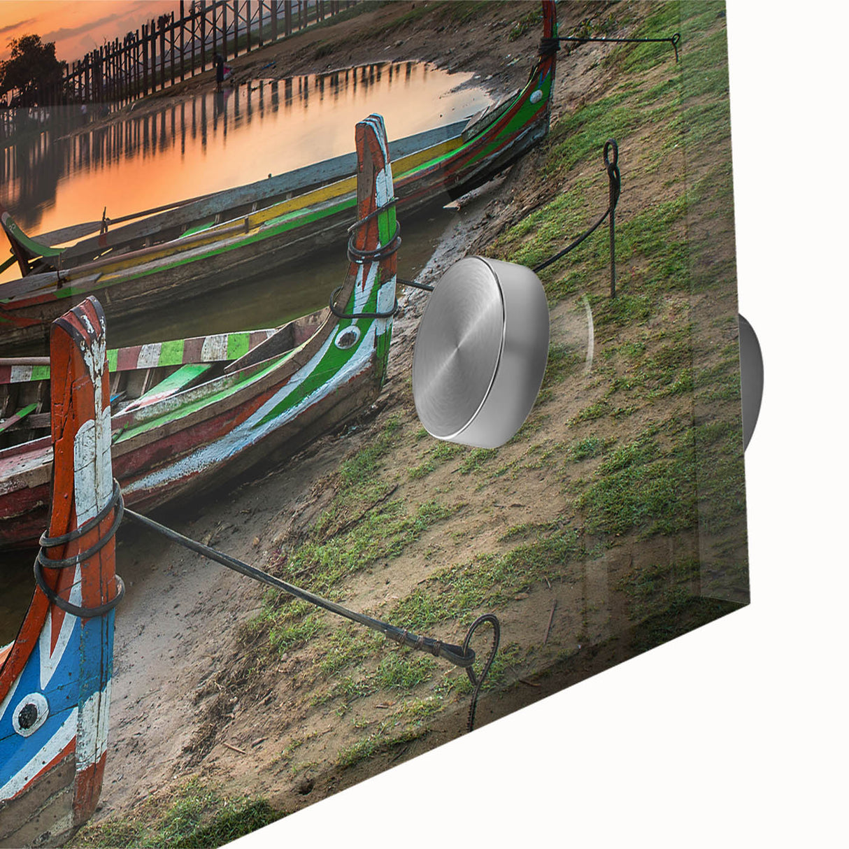 Large abstract wall art depicting a Myanmar landscape in muted earth tones on acrylic glass.