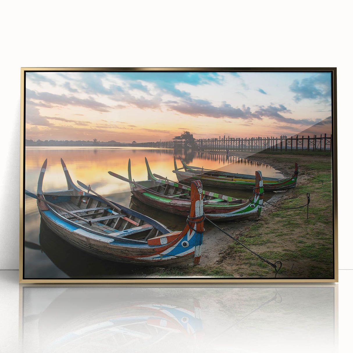 Framed acrylic print of a serene Myanmar landscape in earthy tones, ideal for modern art wall decor.