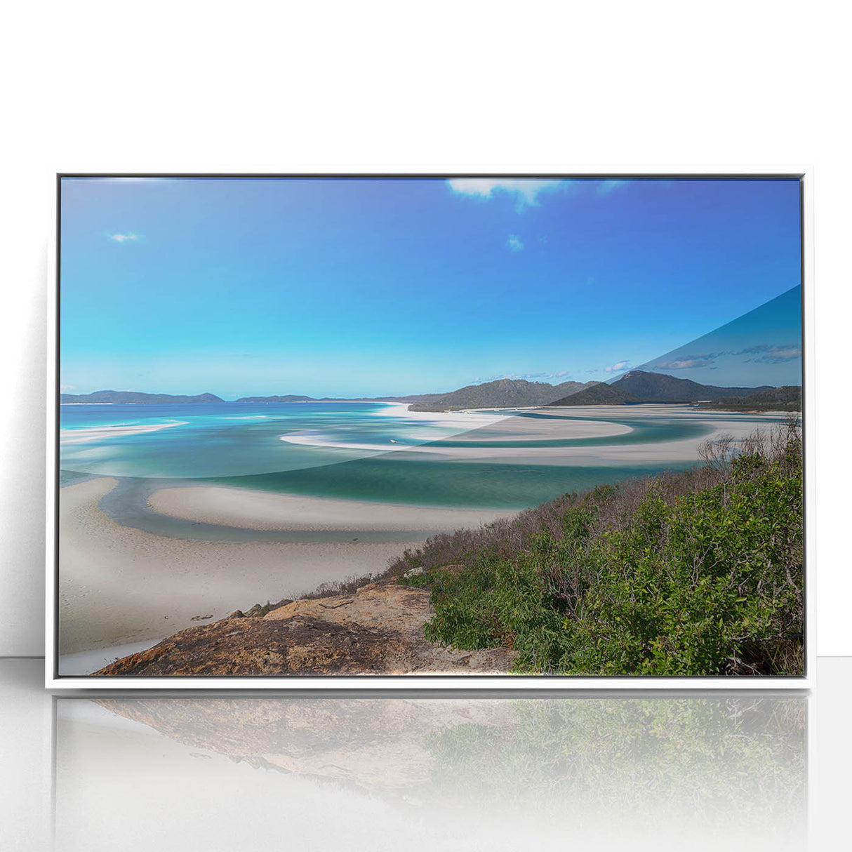 Framed acrylic print of a serene Queensland landscape in muted earth tones, ideal for modern art wall decor.
