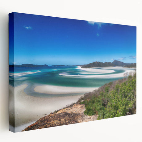 Scenic Queensland landscape on stretched canvas, featuring vibrant green and blue tones, suitable for kitchen wall art.