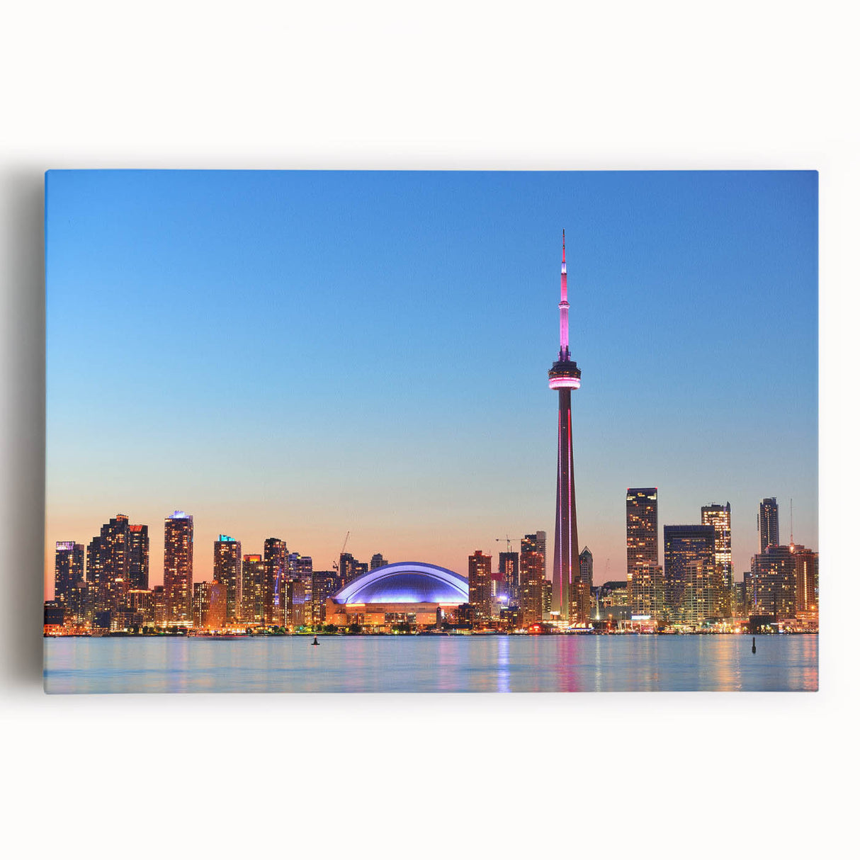 Black and white stretched canvas featuring a serene Ontario, Canada landscape, ideal for kitchen wall art.