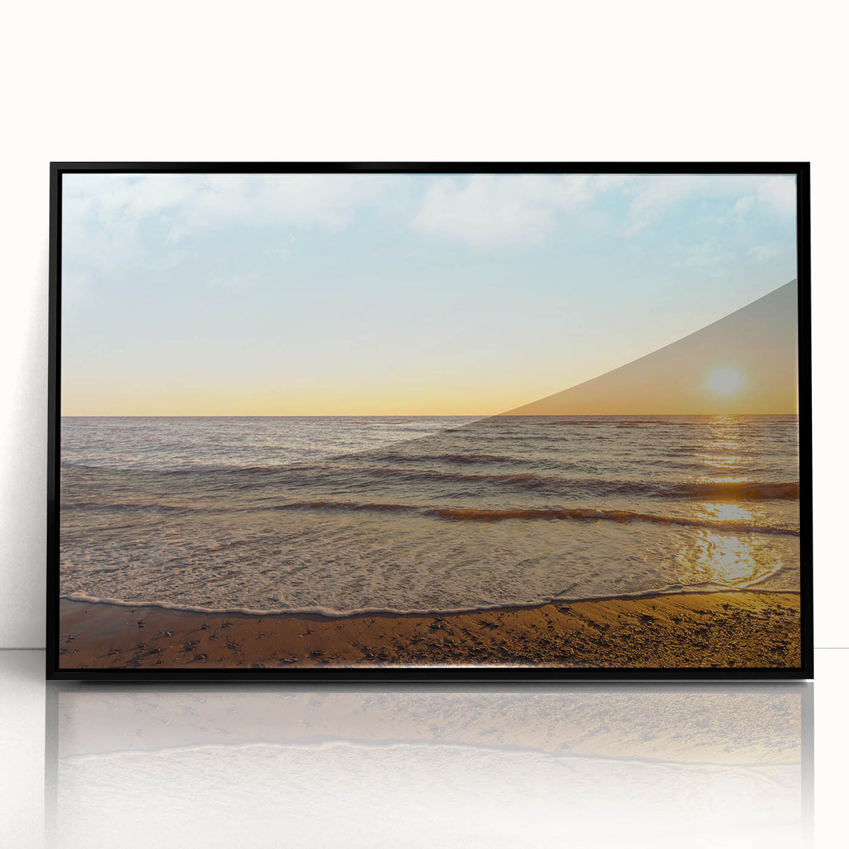 Large abstract wall art depicting Prince Edward Island scenery in muted earth tones on a framed acrylic print.