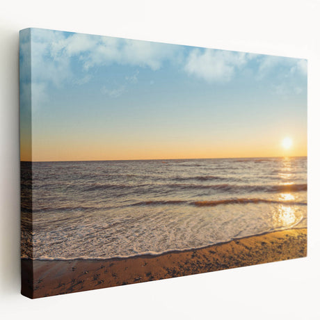 Side view of a stretched canvas featuring a Prince Edward Island scenery in muted earth tones, suitable for kitchen wall art.