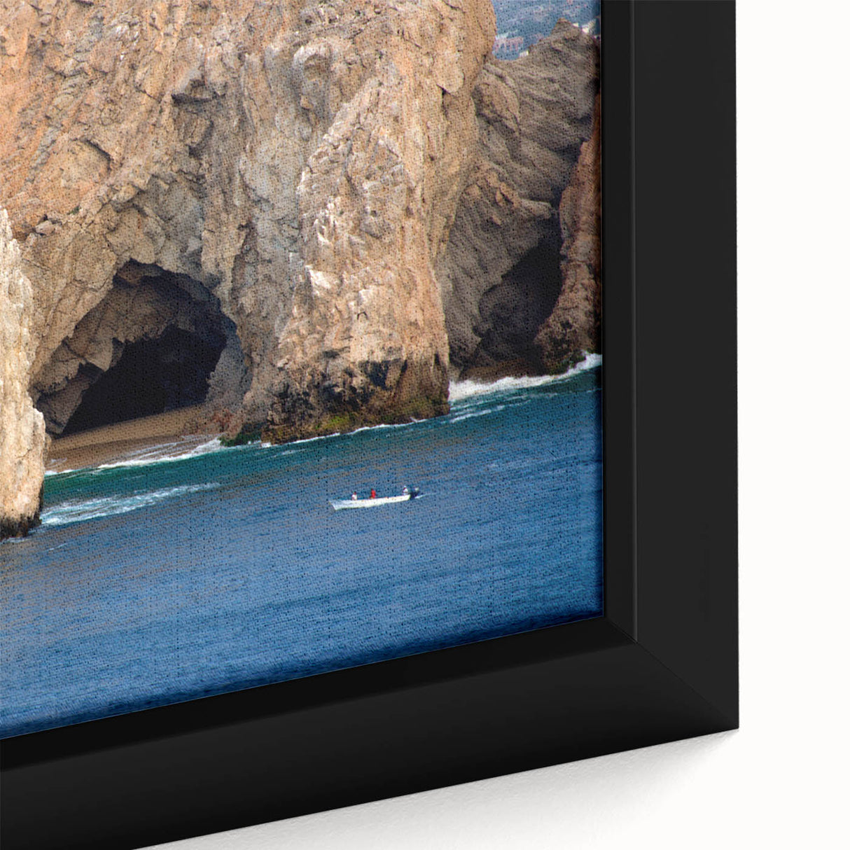 Extra large black wall art featuring a textured, colorful Mexican Baja California scenery on a framed canvas.