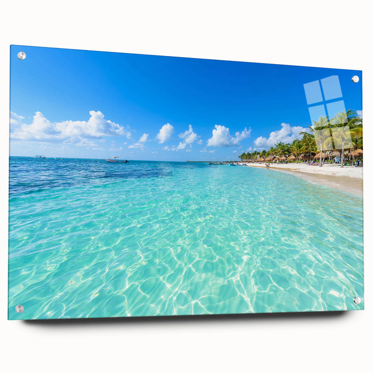 Acrylic print of a Quintana Roo, Mexico scenery with vibrant ocean and sky tones, ideal for bedroom or dining room decor.