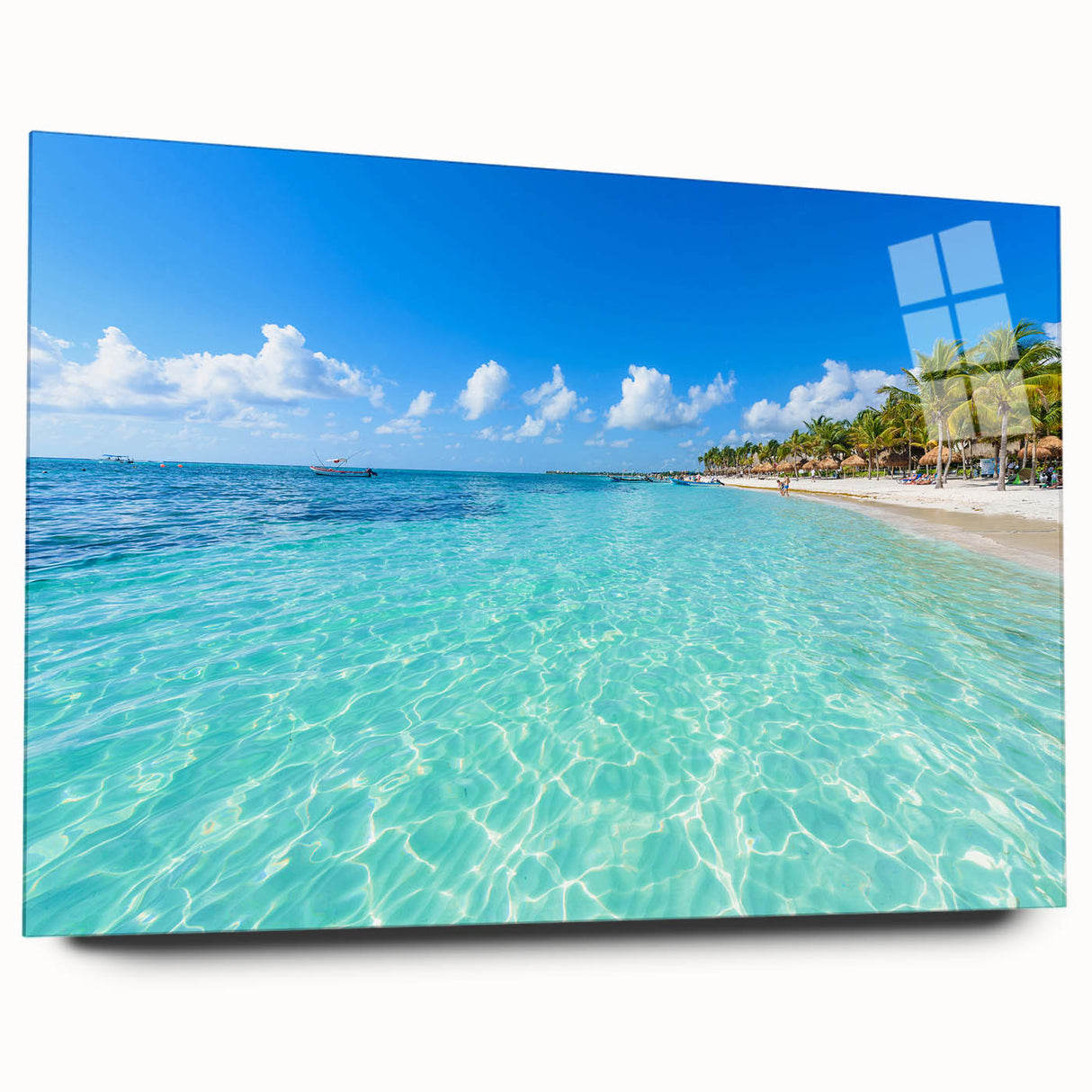 Acrylic glass print of a large abstract depiction of Quintana Roo scenery in vibrant blue and green tones.