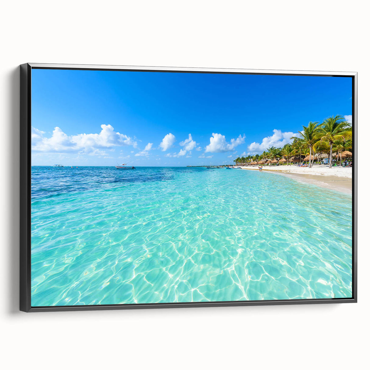 Black and white framed canvas of Quintana Roo landscape, ideal for bedroom wall art.