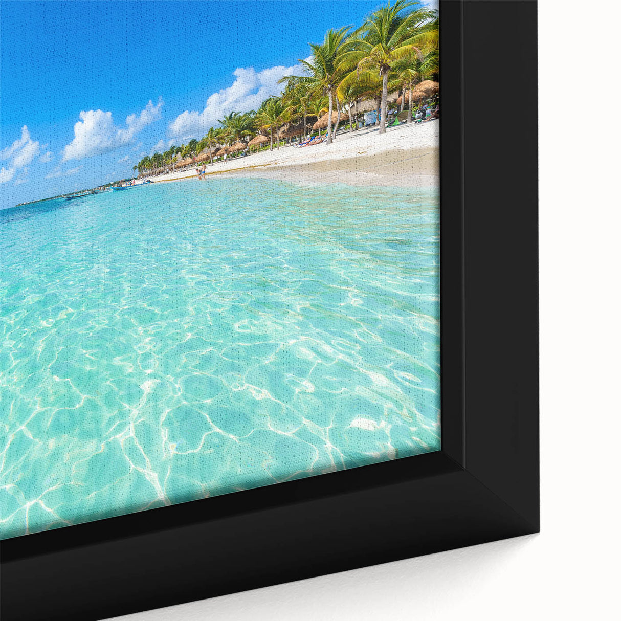 Extra large black wall art of a textured Mexican Quintana Roo landscape on framed canvas, featuring vibrant colors.