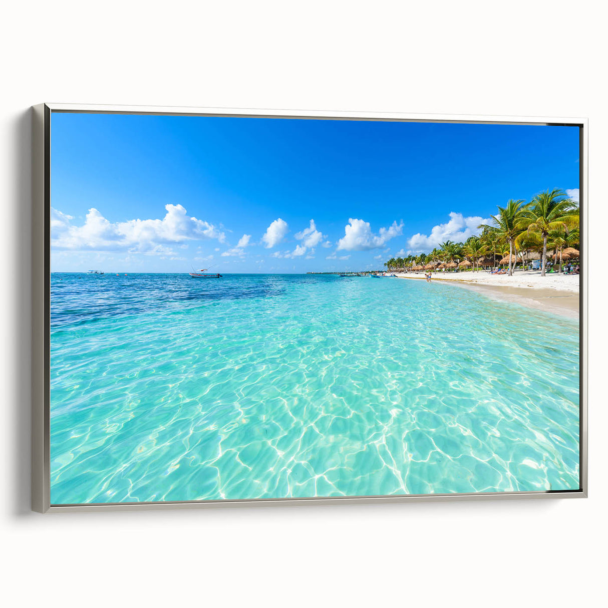 Landscape art painting of Quintana Roo, Mexico, featuring vibrant colors on a silver-framed canvas.