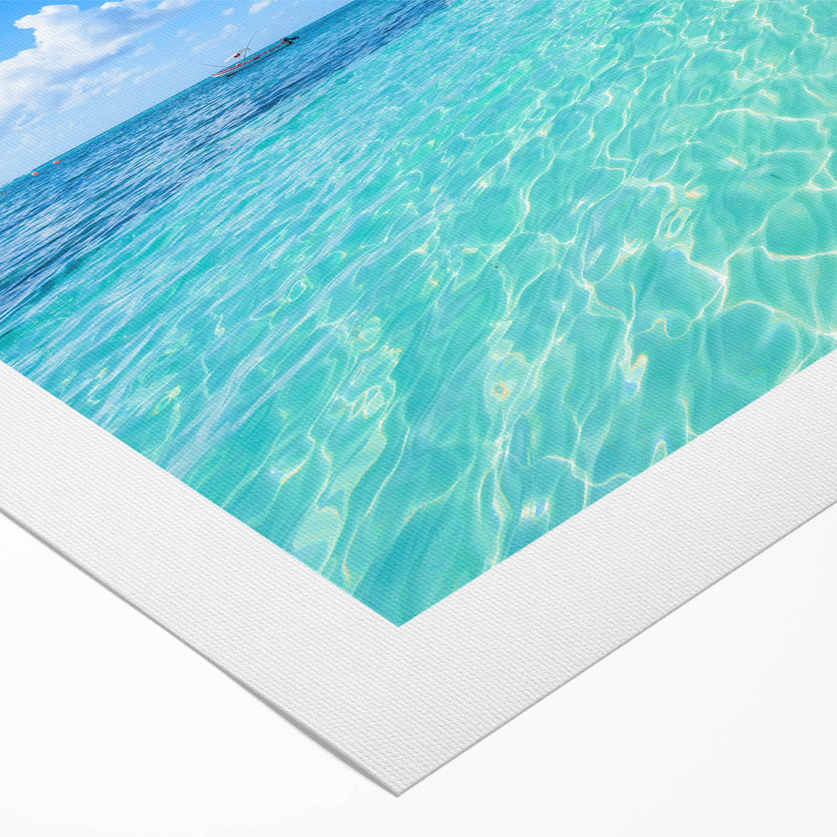 Art deco poster of Quintana Roo scenery in muted blue and green tones on rolled canvas, suitable for dining room wall art.