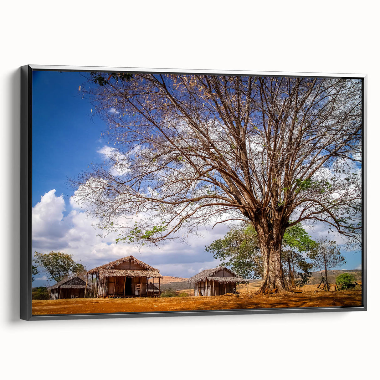 Black and white landscape art painting of Madagascar on framed canvas, ideal for bedroom wall decor.