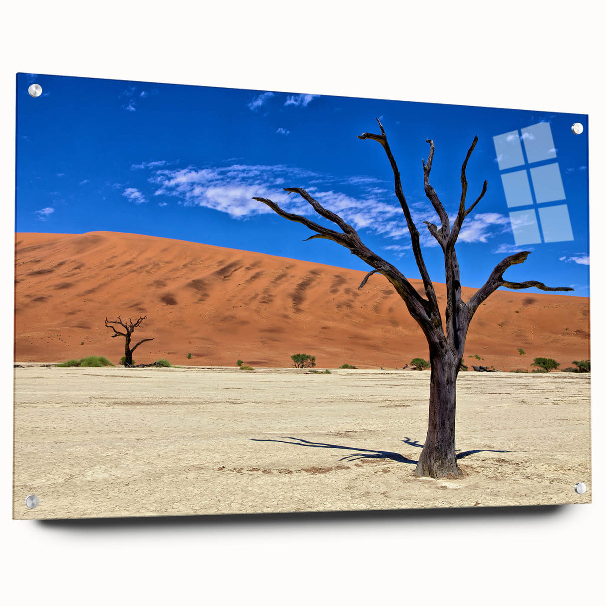 Acrylic print of a Namibian landscape in earth tones, ideal for bedroom or dining room decor.