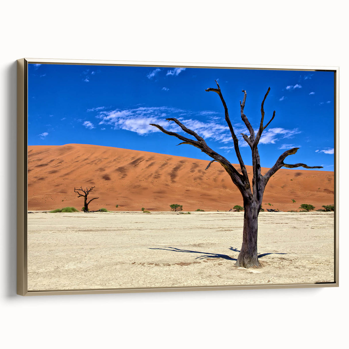 Framed canvas of a Namibian landscape in muted earth tones, ideal for adding a vintage touch to any room.