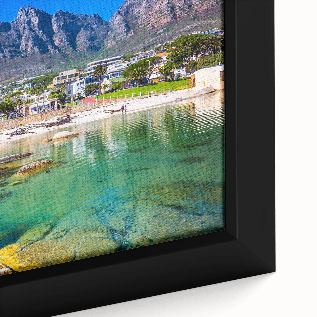 Extra large framed canvas featuring a textured depiction of a vibrant African landscape, ideal for living room decor.