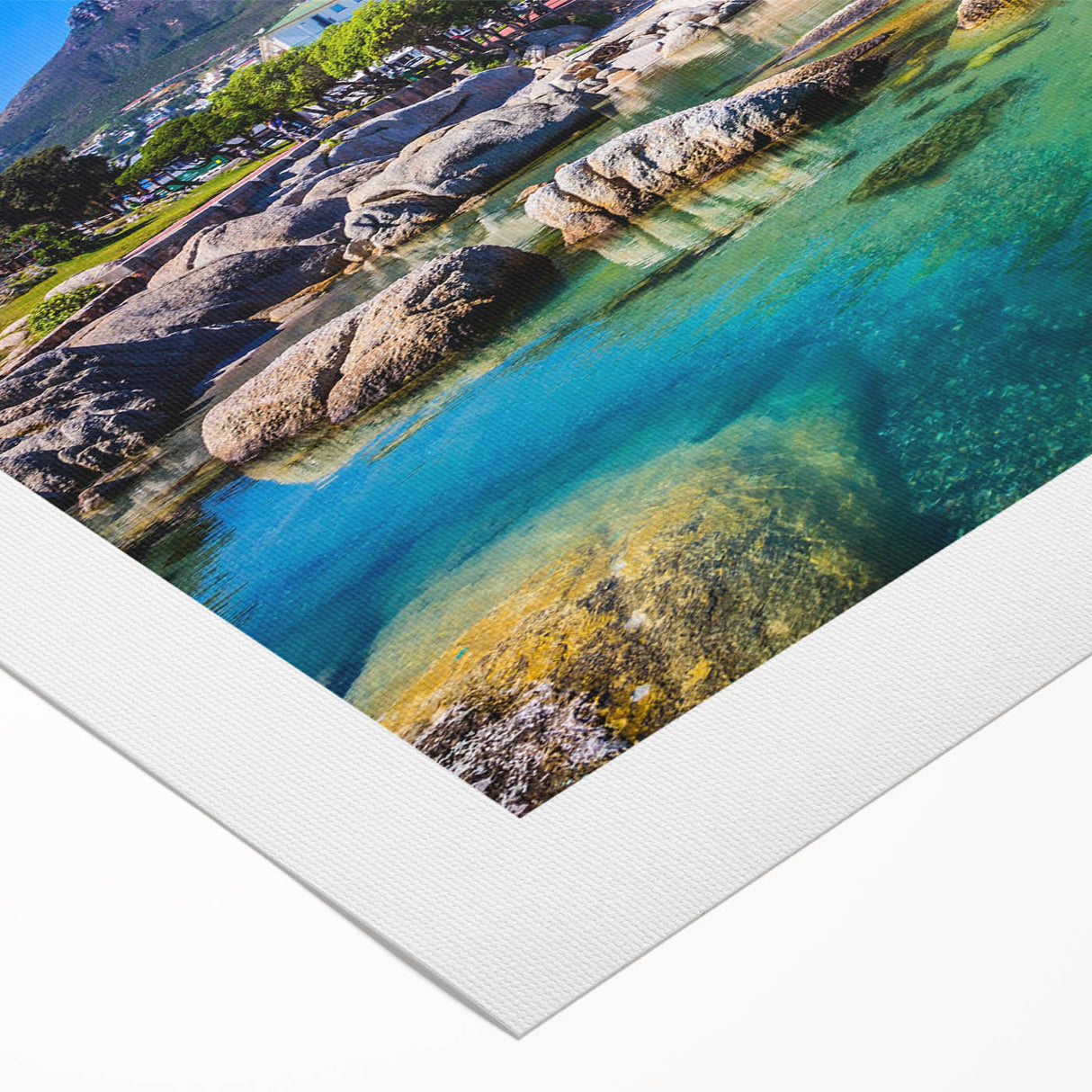 Art deco poster featuring a stylized South African landscape in muted earth tones, on rolled canvas.