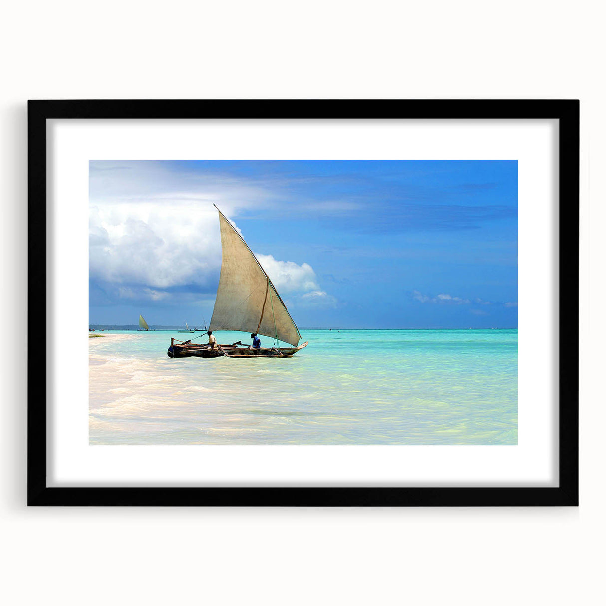 Extra large abstract art print featuring a colorful, textured depiction of Tanzania scenery, framed in black.