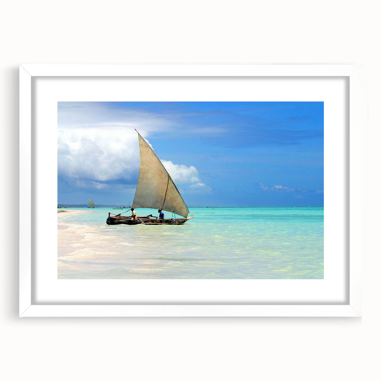 Abstract art print of Tanzanian scenery in muted earth tones on a framed white mat.