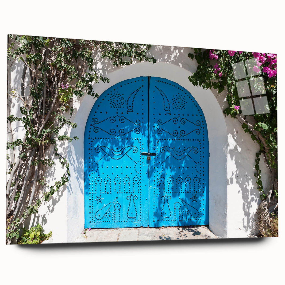 Large abstract wall art of a Tunisian landscape in muted earth tones on acrylic glass.