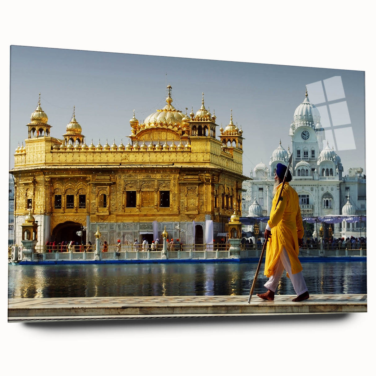 Large abstract wall art featuring a colorful Indian landscape on acrylic glass, suitable for bedroom or dining room decor.