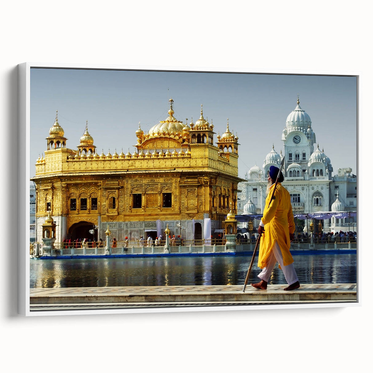 Vintage poster art of an Indian scenery in vibrant colors on a large framed canvas, ideal for living room decor.