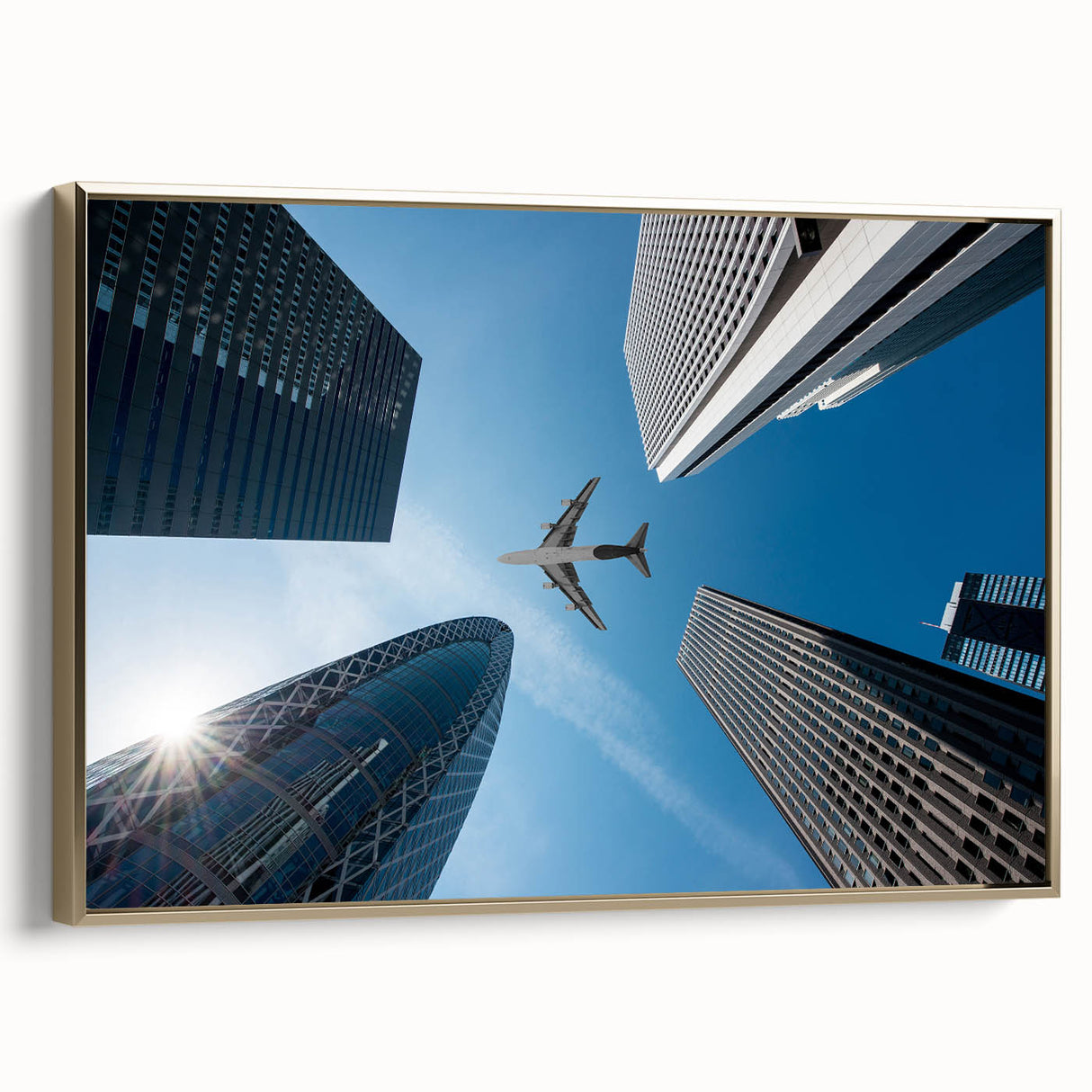 Framed canvas featuring a vintage-style Tokyo landscape in black and gold, ideal for bedroom wall art.