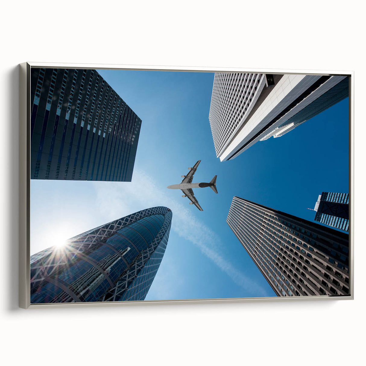 Framed canvas landscape art painting of Tokyo with colorful buildings and black sky, ideal for living room decor.