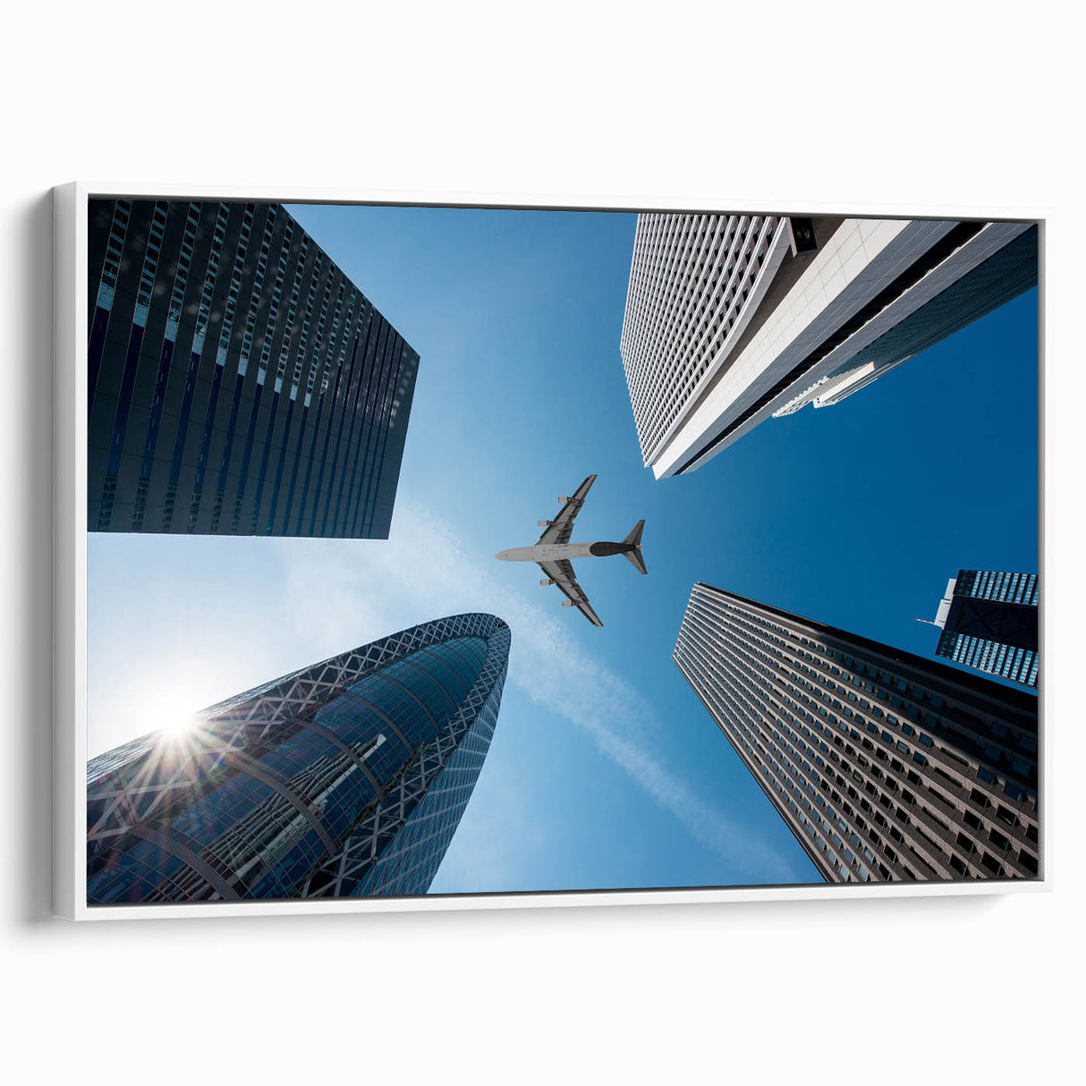 Vintage poster art of Tokyo skyline in colorful hues on extra large framed canvas, suitable for living room decor.