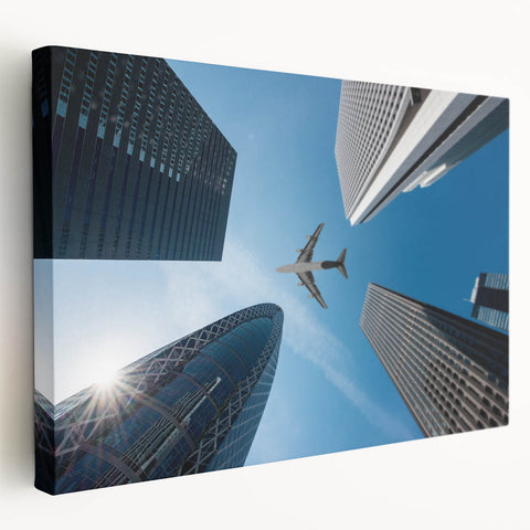 Large canvas print featuring a serene Tokyo cityscape in muted gray and blue tones, suitable for kitchen wall art.