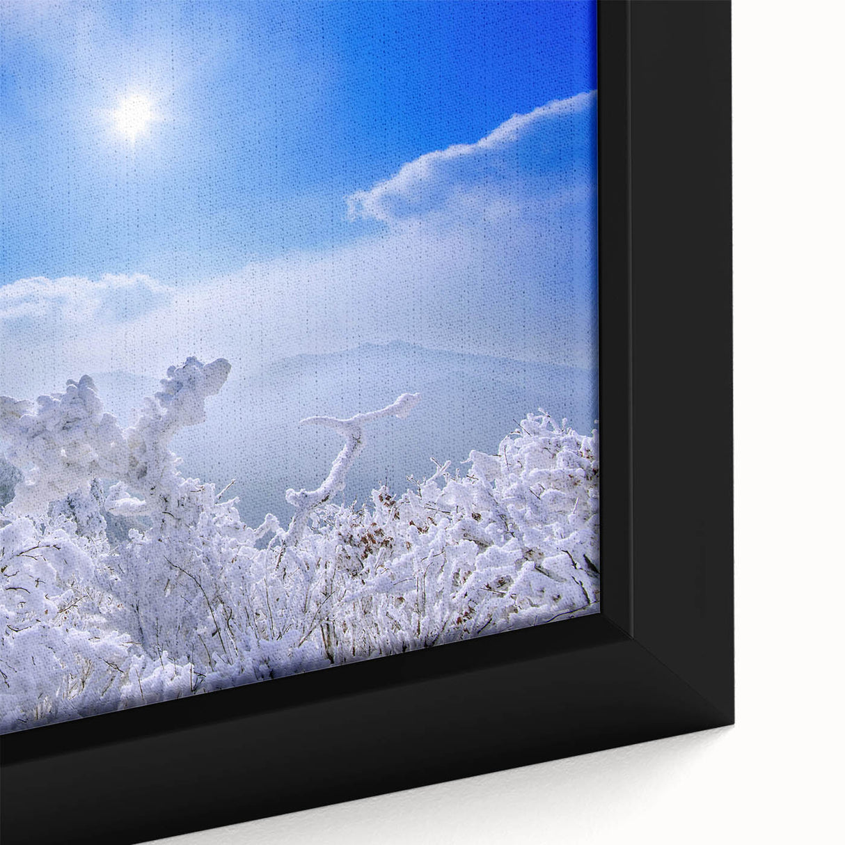 Framed canvas featuring a textured, colorful Korean landscape in black with vibrant accents, ideal for living room decor.
