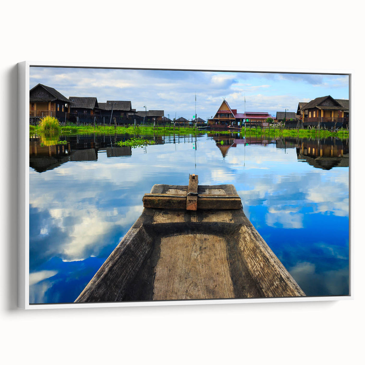 Vintage poster art of a Myanmar landscape on framed canvas, featuring colorful art in extra large size.