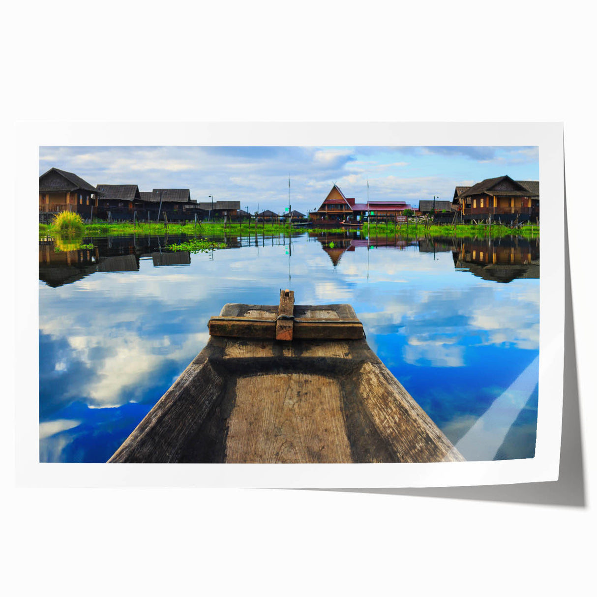 Extra large rolled print of a Myanmar landscape with lush greenery and a tranquil lake, ideal for art wall dining room.
