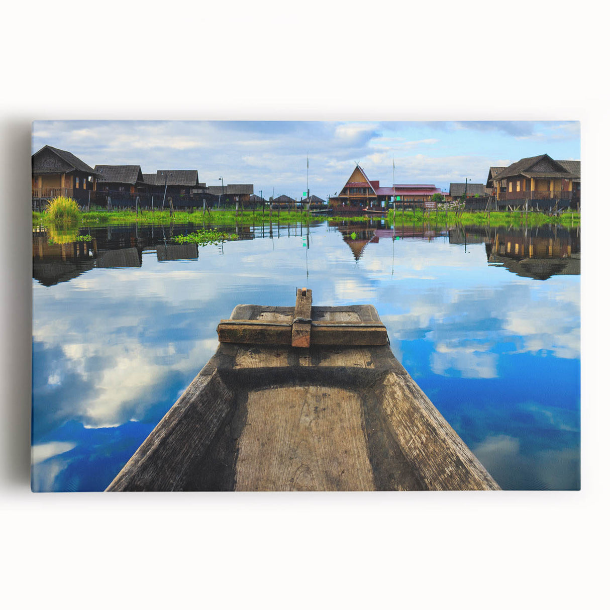 Black and white photograph of a Myanmar landscape on large stretched canvas, ideal for kitchen wall art.