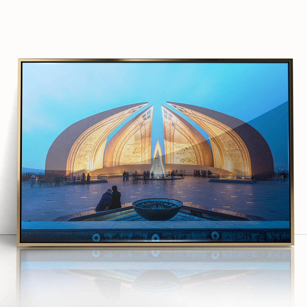 Large art print of a Pakistani landscape on framed acrylic, featuring mid-century modernist style with earthy tones.