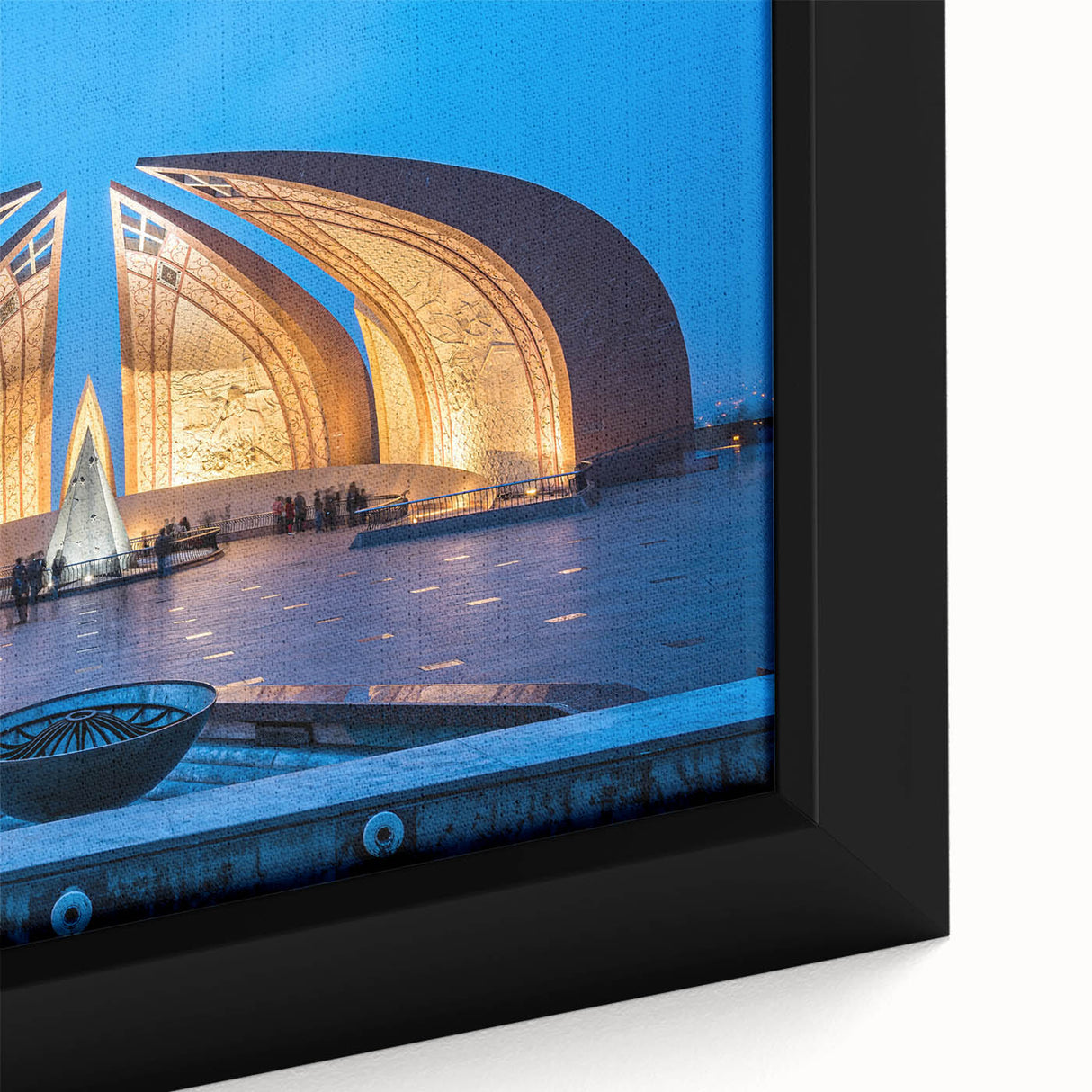 Extra large framed canvas featuring a textured depiction of a Pakistani landscape in black with colorful art accents.