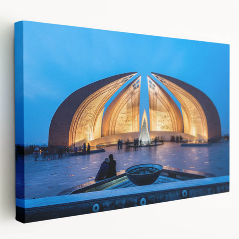 Side view of a stretched canvas featuring a detailed landscape of Pakistan in earth tones, ideal for kitchen wall art.