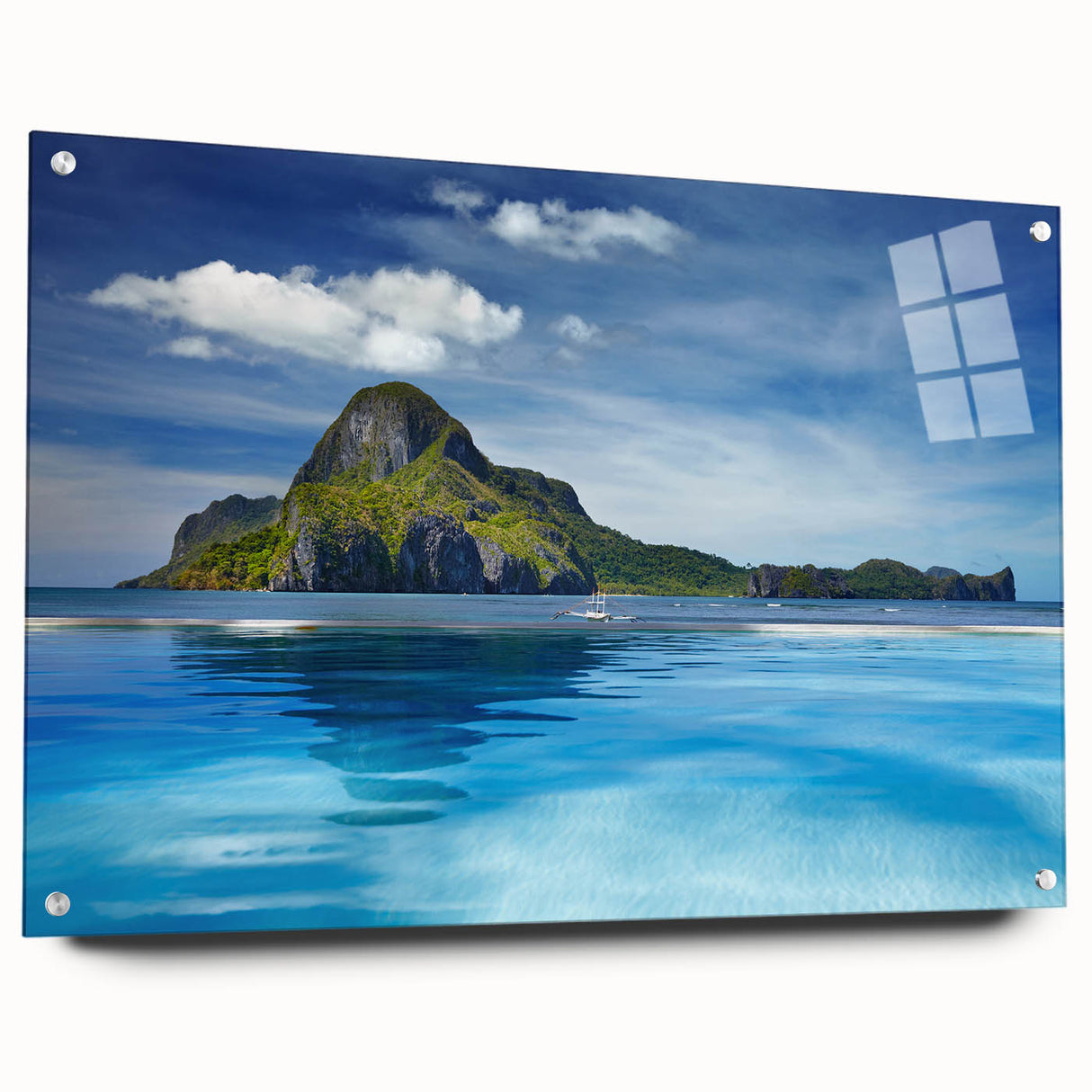 Large abstract wall art depicting a vibrant Philippine landscape on acrylic glass, suitable for bedroom or dining room decor.