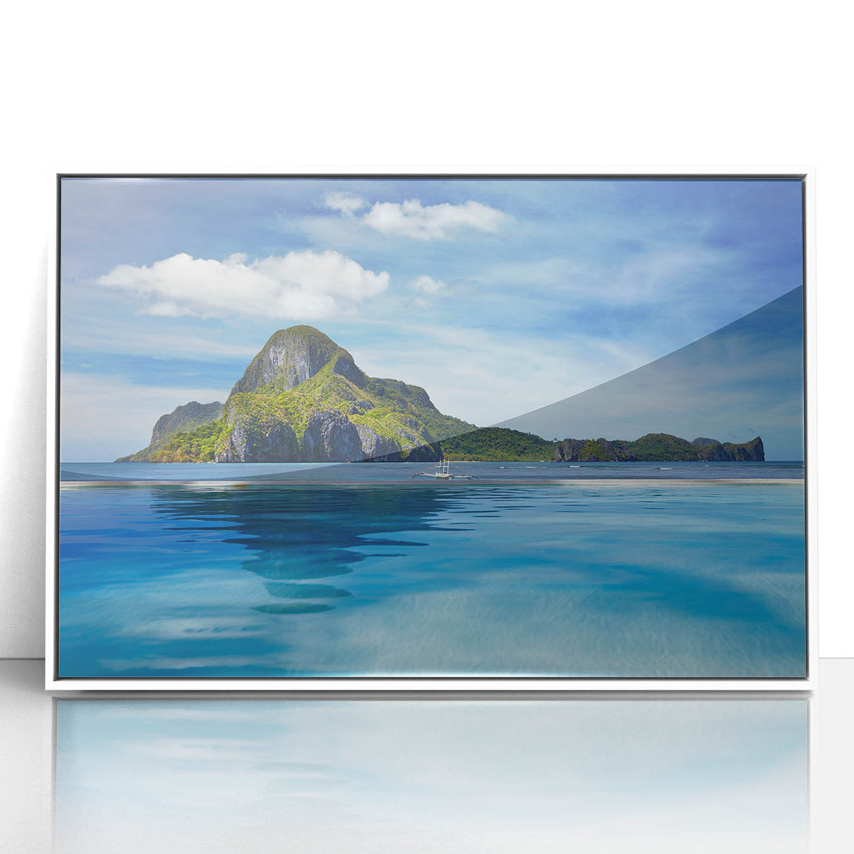 Art deco poster of a Philippine landscape in pastel shades, framed acrylic, ideal for modern nursery wall art.