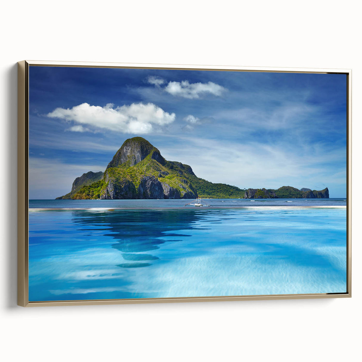Framed canvas featuring a vintage-style Philippine landscape with gold and black tones, ideal for bedroom wall decor.