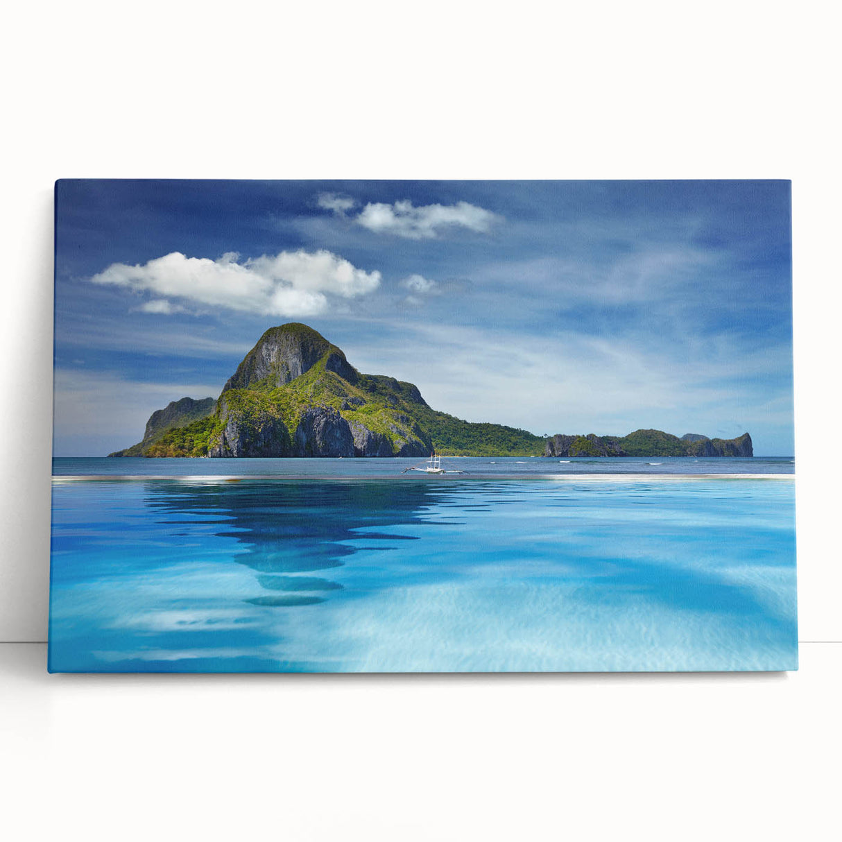 Black and white stretched canvas featuring a serene Philippine landscape, ideal for kitchen wall art or bedroom ambiance.