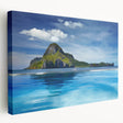 Large stretched canvas depicting a serene Philippine landscape, in soft blue and green tones, ideal for kitchen wall art.