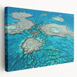 Great Barrier Reef scene on stretched canvas, showing vibrant blue and green tones, suitable for kitchen wall art.