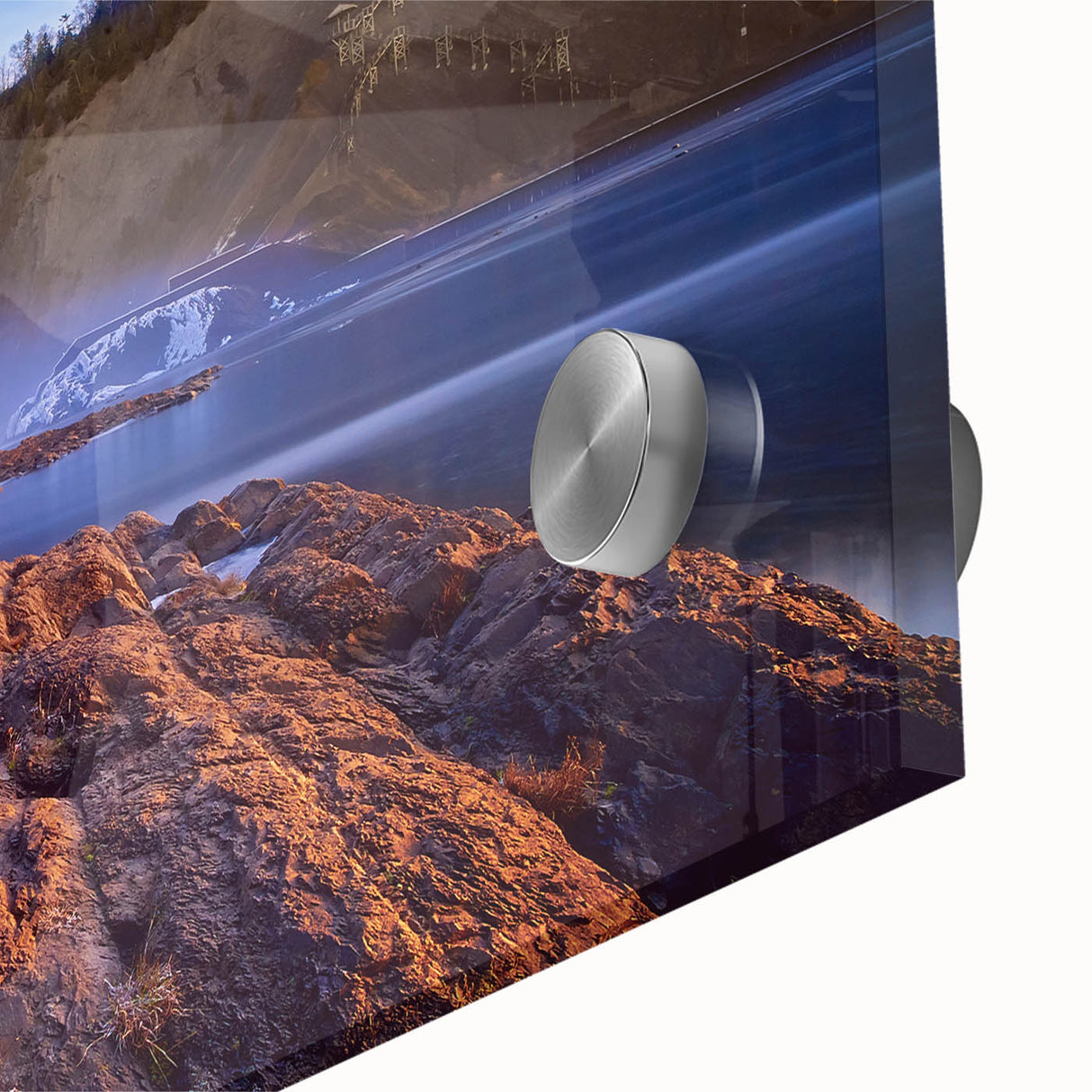 Large abstract wall art depicting Quebec scenery in muted earth tones on acrylic glass, ideal for dining room ambiance.