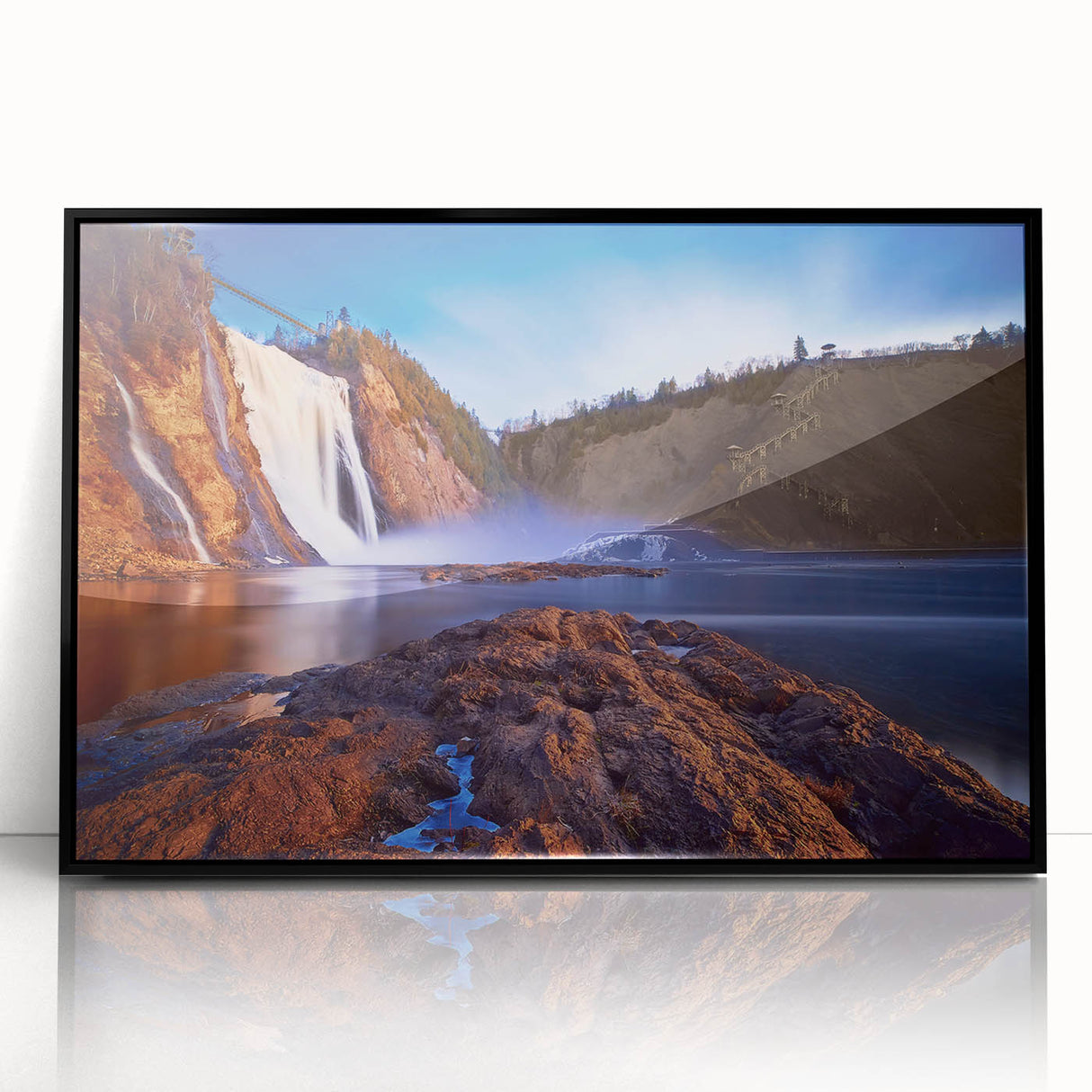 Large abstract wall art of Quebec scenery in black and white tones on a framed acrylic, suited for modern art wall decor.