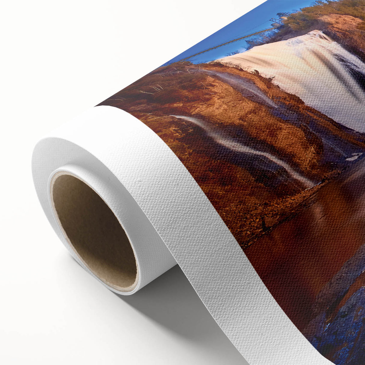 Art deco poster of Quebec scenery in muted pastel shades on rolled canvas, ideal for nursery wall art.