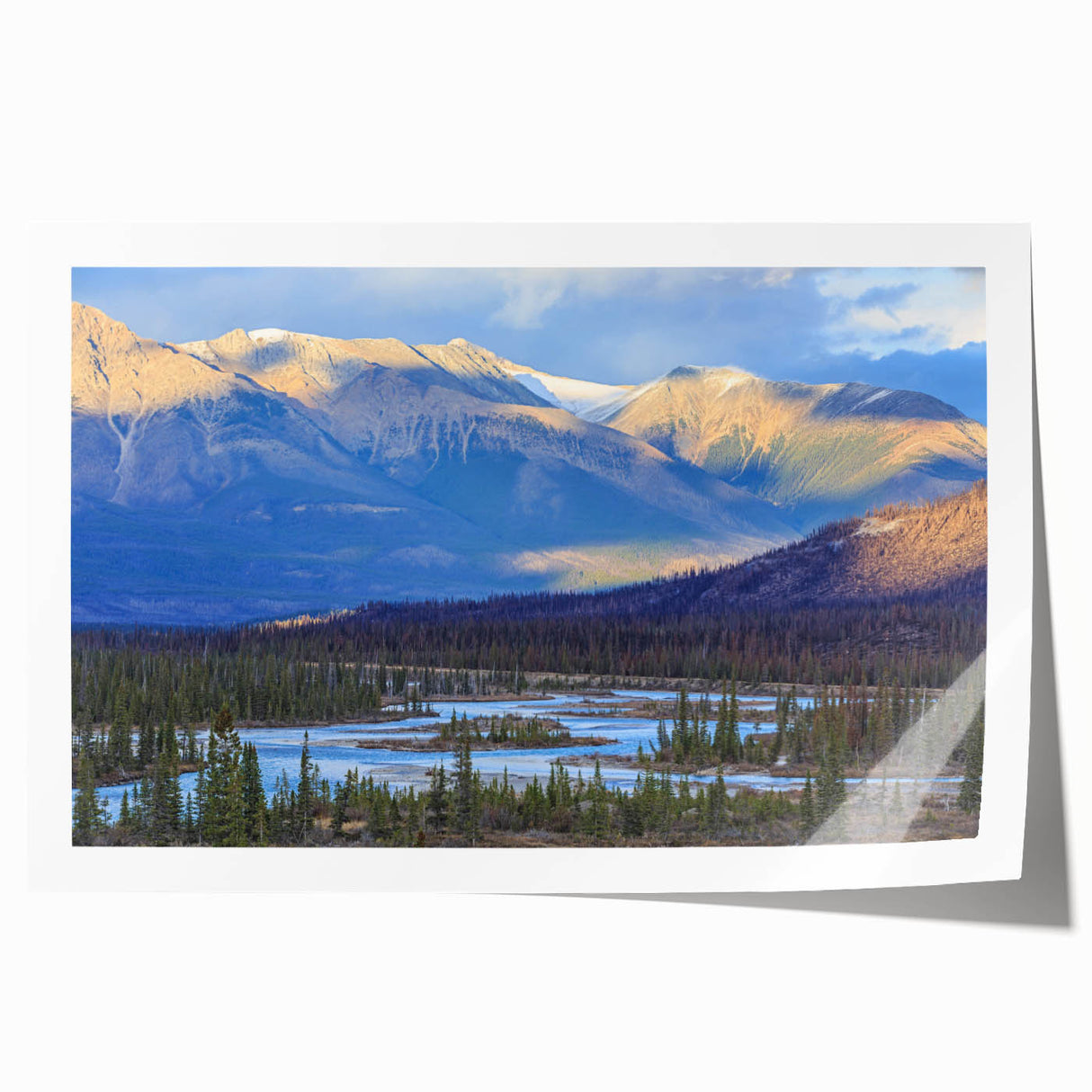 Extra large rolled print of Saskatchewan scenery in muted green and blue tones, ideal for art wall dining room.