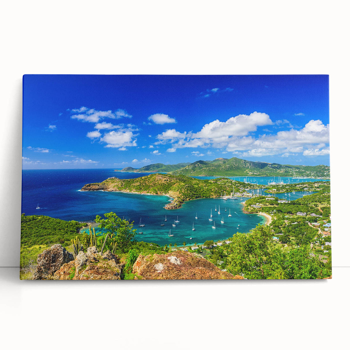 Black and white photograph of a serene Caribbean beach on large stretched canvas, ideal for kitchen wall art.