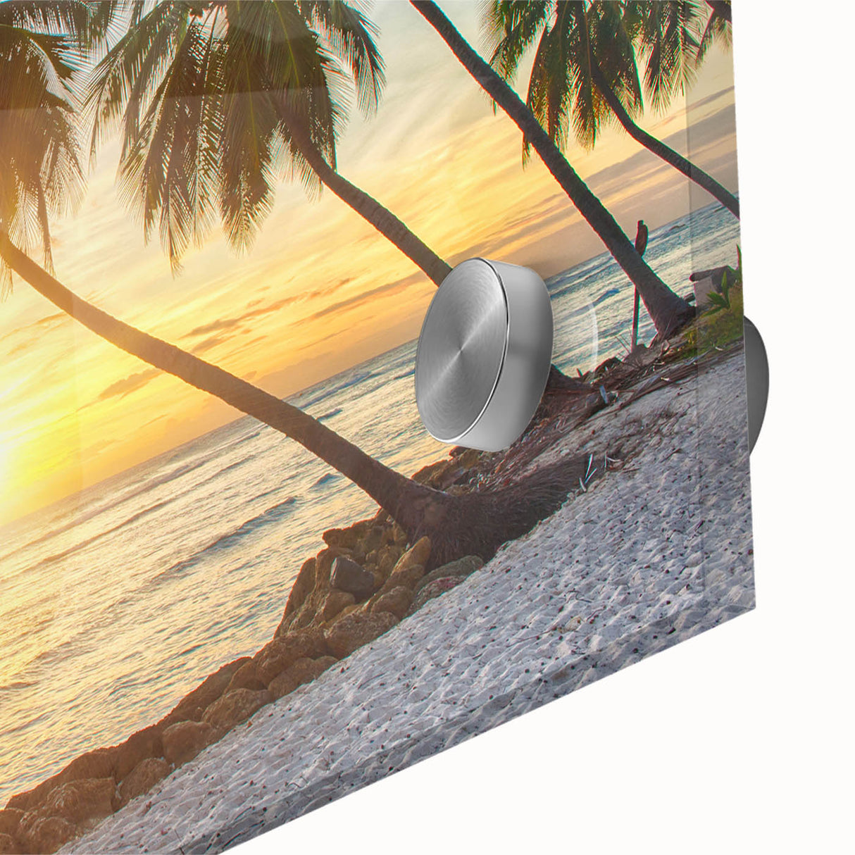 Large abstract wall art featuring vibrant Caribbean scenery on acrylic glass, ideal for dining room ambiance.