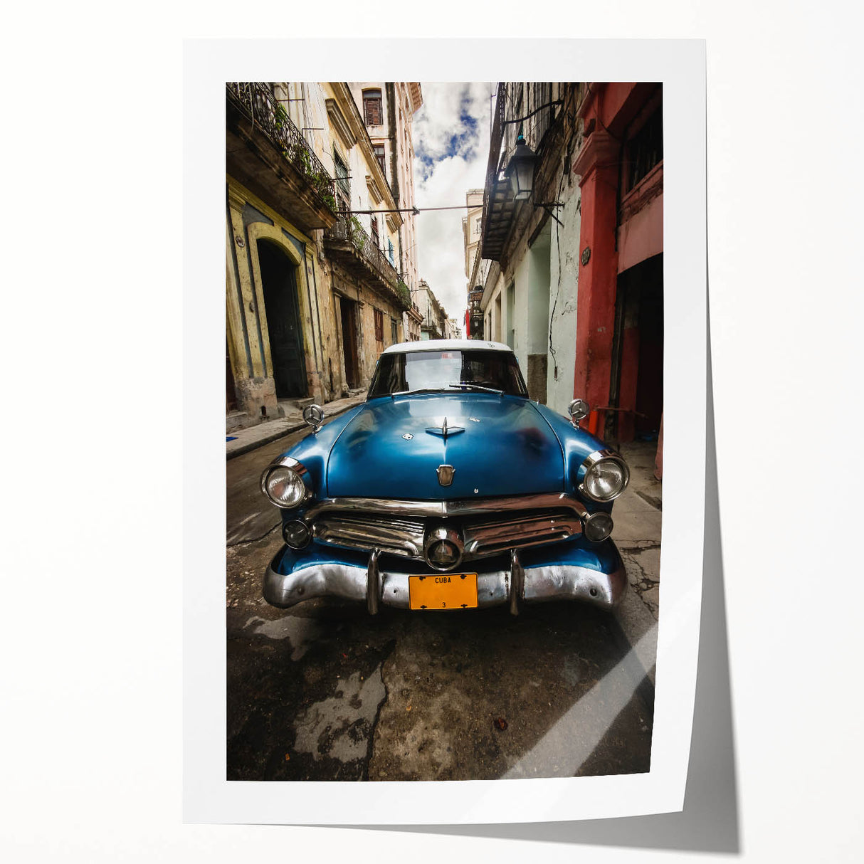 Caribbean scenery with vibrant aqua sea and lush greenery on a rolled canvas, ideal for dining room wall art.